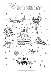 Kostenlose Zeichnung Kuchen Geschenke Geburtstag Luftballons Mittelstufenmalvorlagen Alles Gute zum Geburtstag (Französisch) Nachricht