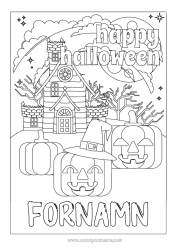 Färgläggningssida att anpassa Pumpa Halloween Jack O'Lantern Spökhus Anmälan 
