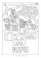 Free coloring Pumpkin Halloween Jack O'Lantern Haunted mansion Inscription 