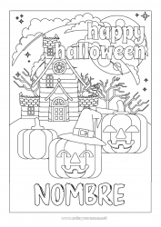 Colorear gratis Calabaza Halloween Jack O'Lantern Manor embrujado Inscripción 