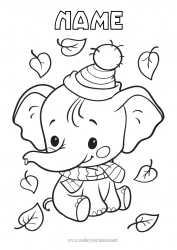 Free coloring Elephant Autumn Animal Leaves Wild animals of Africa