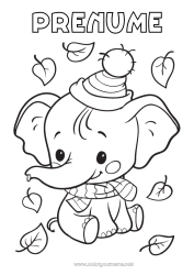 Pagină de colorat personalizată Elefant Toamnă Animal Frunze Animale sălbatice din Africa