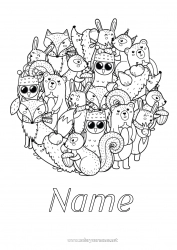 Coloring to customize Bear Hedgehog Mandala Squirrel Fox Owl Bunny Animal Flying birds and mammals Forest animals
