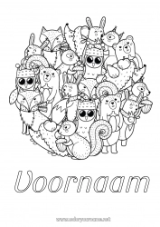 Gratis tekening Beer Egel Mandala Eekhoorn Vos Uil, Kerkuil Konijn Dier Vogels en vliegende zoogdieren Bosdieren