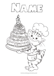 Free colouring Candle Cake Cat Birthday Animal Customisable age celebrated Dogs and cats