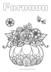 Farvelægningssiden tilpasning Græskar Blomster Efterår Zentangle