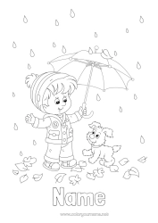 Colouring to customise Dog Boy Autumn Umbrella Rain Dogs And Cats