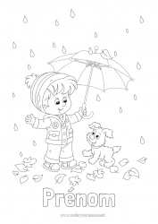 Dessin gratuit Chien Garçon Automne Parapluie Pluie Chiens et chats