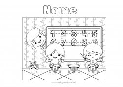 Free coloring Number Back to School Class board Classroom Student