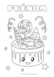 Coloriage gratuit Bonbons Gâteau Kawaii Gourmandises, sucreries Sucette Chamallows, guimauves Macaron