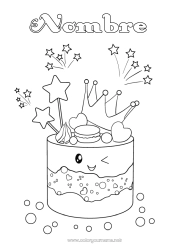 Colorear para personalizar Tarta Kawaii Corona Cuento de hadas Estrellas