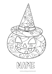 Free colouring Pumpkin Jack O'Lantern Hat Intermediate colouring sheets Zentangle