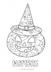 Colorear gratis Calabaza Jack O'Lantern Sombrero Dibujos intermedios para colorear Zentangle