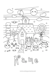 Colouring to customise Sweets Ghost Monster Cute Halloween Cute Treats, Sweets Haunted Manor Pacifier Marshmallows