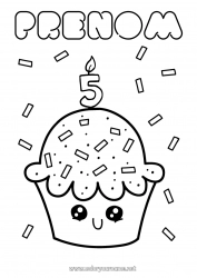 Coloriage gratuit Bougie Gâteau Anniversaire Kawaii