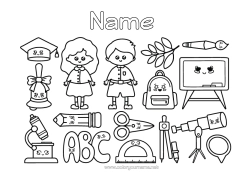 Colouring to customise Cute Bell Brush School Bag Back To School Classroom Board Stationery Supplies Rapporteur Microscope Compass Telescope