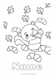 Free coloring Squirrel Autumn Animal Leaves Forest animals Acorn