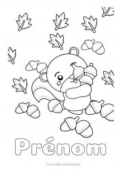 Coloriage gratuit écureuil Automne Animal Feuilles Animaux de la forêt Gland