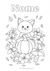 Desenho para personalizar Abóbora Flores Gato Folhas Cães e gatos