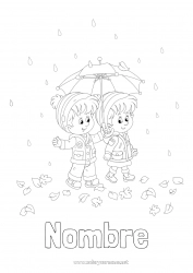 Dibujo libre Chica Chico Otoño Niño Paraguas Lluvia