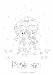 Dessin gratuit Fille Garçon Automne Enfant Parapluie Pluie