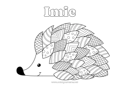 Kolorowanka do personalizacji Jeż Jesień Zwierzę Liście Zentangle Zwierzęta leśne