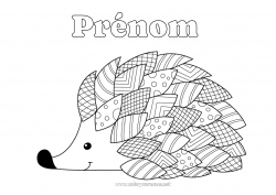 Coloriage gratuit Hérisson Automne Animal Feuilles Zentangle Animaux de la forêt