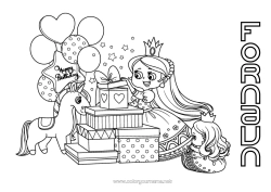 Gratis tegning Gaver Bursdag Ballonger Prinsesse