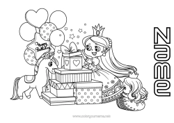 Colouring to customise Gifts Birthday Balloons Princess
