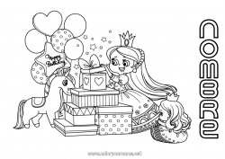 Colorear gratis Regalos Cumpleaños Globos Princesa