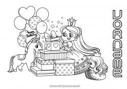 Kostenlose Zeichnung Geschenke Geburtstag Luftballons Prinzessin