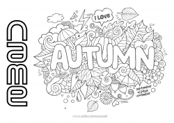 Free coloring Autumn Leaves Symbols Doodle