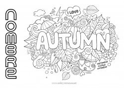 Colorear gratis Otoño Hojas Simbolos Doodle