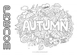 Coloriage gratuit Automne Feuilles Symboles Doodle