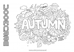 Gratis kleurplaat Herfst Bladeren Symbolen Doodle