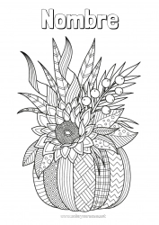 Dibujo libre Calabaza Flores Otoño Hojas Girasol Zentangle