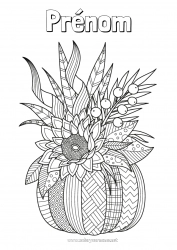 Coloriage gratuit Citrouille Fleurs Automne Feuilles Tournesol Zentangle