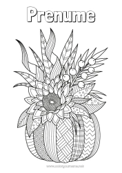 Pagină de colorat personalizată Dovleac Flori Toamnă Frunze Floarea-soarelui Zentangle