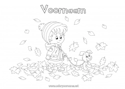 Gratis tekening Hond Meisje Herfst Dier Bladeren Honden en katten