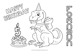Gratis farvelægning Stearinlys Kage Fødselsdag Dinosaurer Mellemliggende farvelægninger Tillykke med fødselsdagen! Tilpasselig aldersfejring