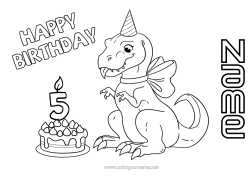 Colouring to customise Candle Cake Birthday Dinosaurs Intermediate Colouring Sheets Happy Birthday Message Customisable Age Celebrated