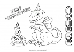 Colorear gratis Vela Tarta Cumpleaños Dinosaurios Dibujos intermedios para colorear Mensaje de feliz cumpleaños (inglés) Edad personalizable