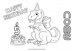 Desenho grátis Vela Bolo Aniversário Dinossauros Colorações Intermediárias Feliz aniversário (francês) Mensagem Idade comemorada personalizável