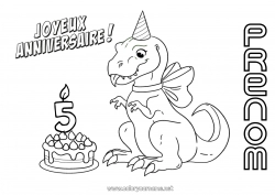 Dessin gratuit Bougie Gâteau Anniversaire Dinosaures Coloriages intermédiaires Joyeux anniversaire (français) Message Age fêté personnalisable