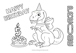 Desen liber de colorat Lumânare Tort Aniversare Dinozauri Colorează intermediare La mulți ani! Vârstă personalizabilă de sărbătorit