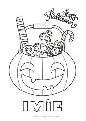 Kolorowanka za darmo Cukierki Dynia Halloween Napis 'halloween'