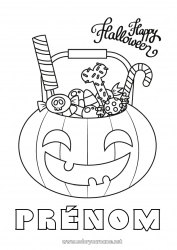 Coloriage gratuit Bonbons Citrouille Halloween Inscription "halloween"