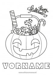 Kostenlose Malvorlage Bonbons Kürbis Halloween Beschriftung 