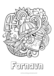 Farvelægningssiden tilpasning Efterår Paraply Symboler Doodle Zentangle Støvler