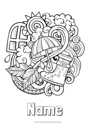 Colouring to customise Autumn Umbrella Symbols Doodle Zentangle Boots